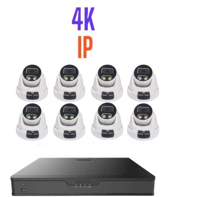پکیج 8 عددی دوربین مداربسته تحت شبکه 4K – IP دید شب رنگی و پلاک خوان دارای میکروفون مدل D4410-DLMP-A2