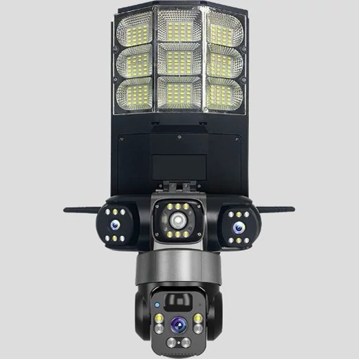 دوربین مداربسته سولار سیم‌کارتی V380 سه لنز پروژکتور دار