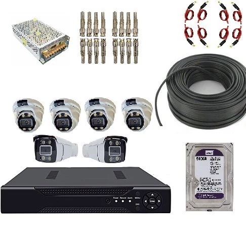 پکیج کامل دوربین مداربسته 5 مگاپیکسل 6 عددی دید در شب رنگی