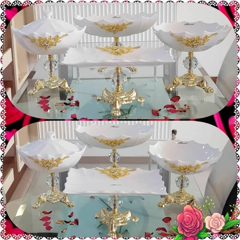 سرویس پذیرایی 4 تیکه چینی گل برنزی  (پسکرایه)