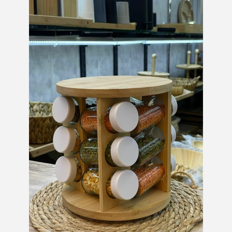 جا ادویه چوبی گردان   9 پارچه  طرح  گرد